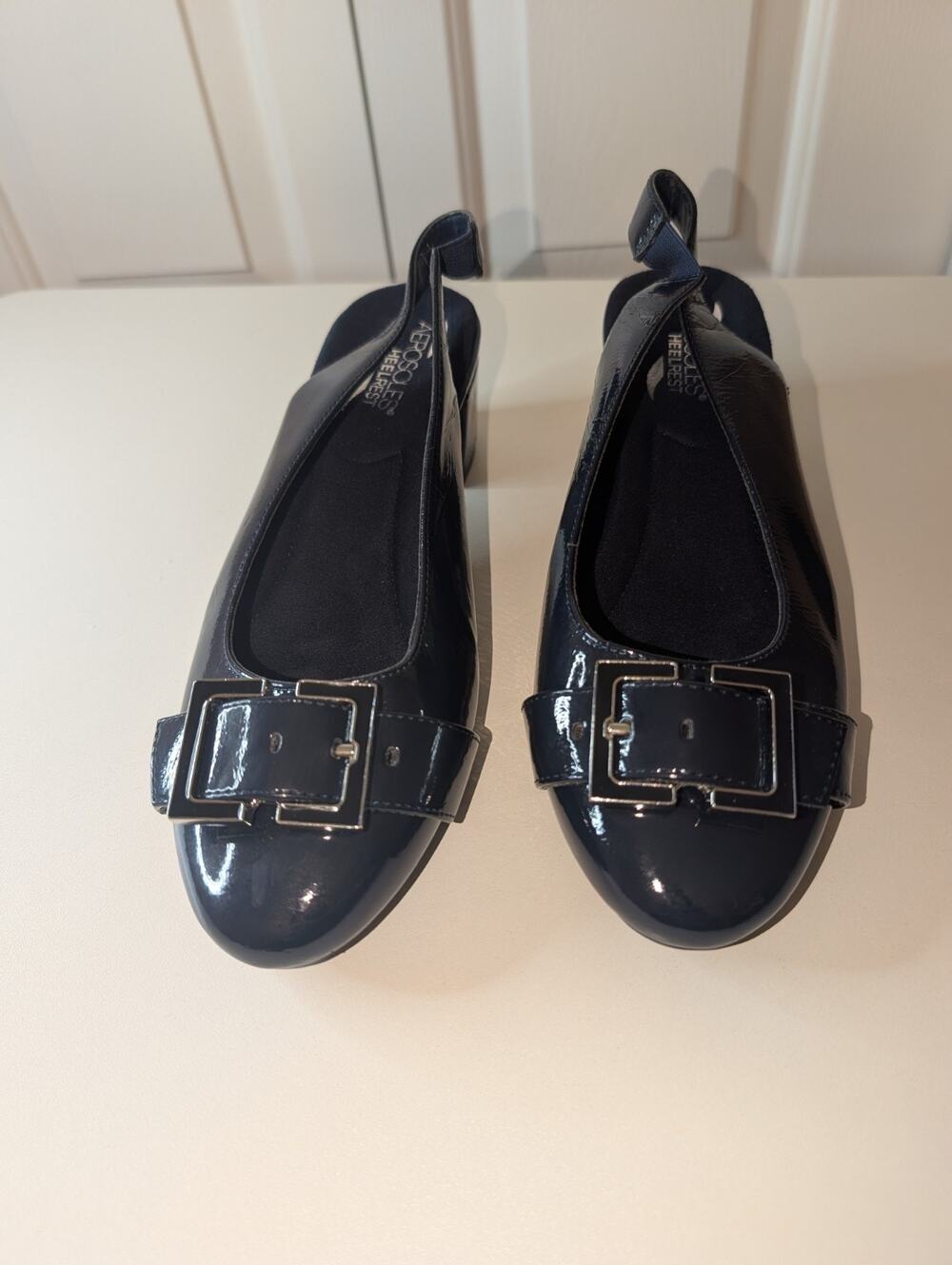 Aerosoles "Ink Pad" Navy Patent Slingback Heels (Women's Size 9W)